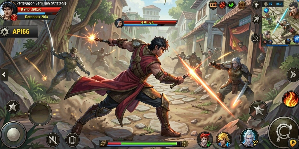 Screenshot gameplay API66 yang menunjukkan aksi pertarungan yang mendebarkan.