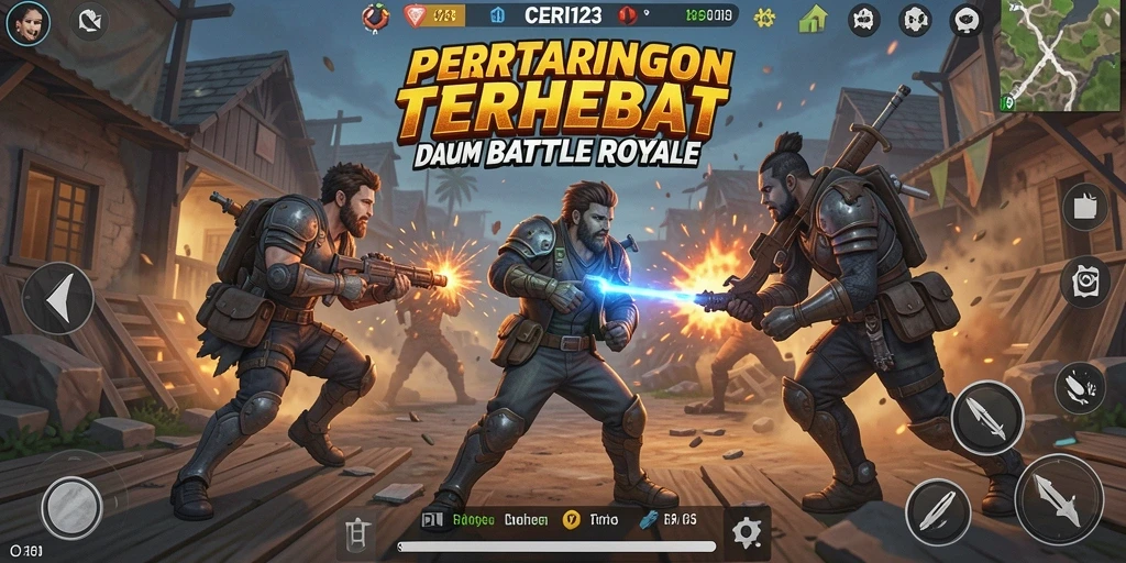 Tampilan layar CERI123 menunjukkan pertempuran seru di arena Battle Royale.
