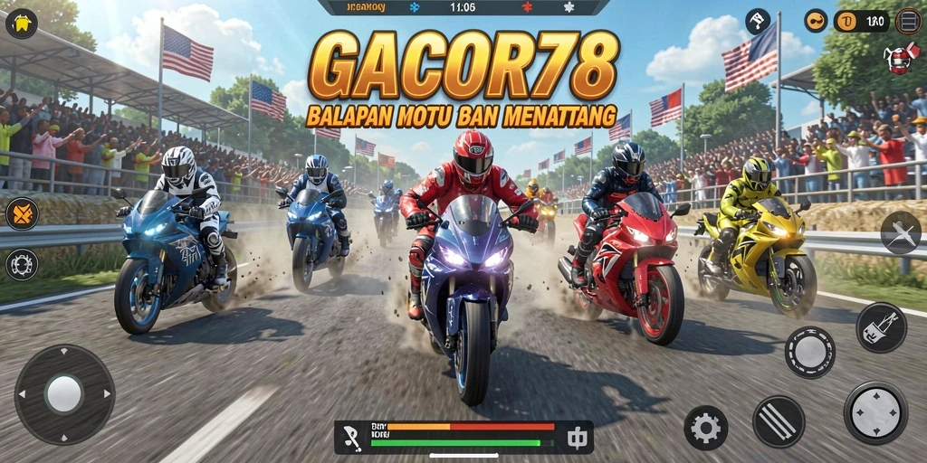 Screenshot gameplay GACOR78 menampilkan aksi balapan motor yang menegangkan.