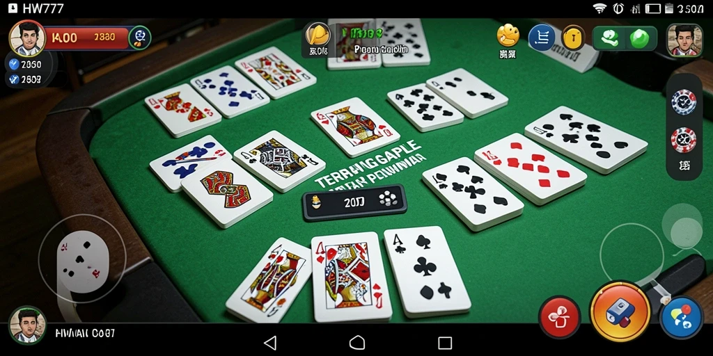 Tangkapan layar utama gameplay HW777 yang menampilkan suasana kompetitif permainan Gaple.