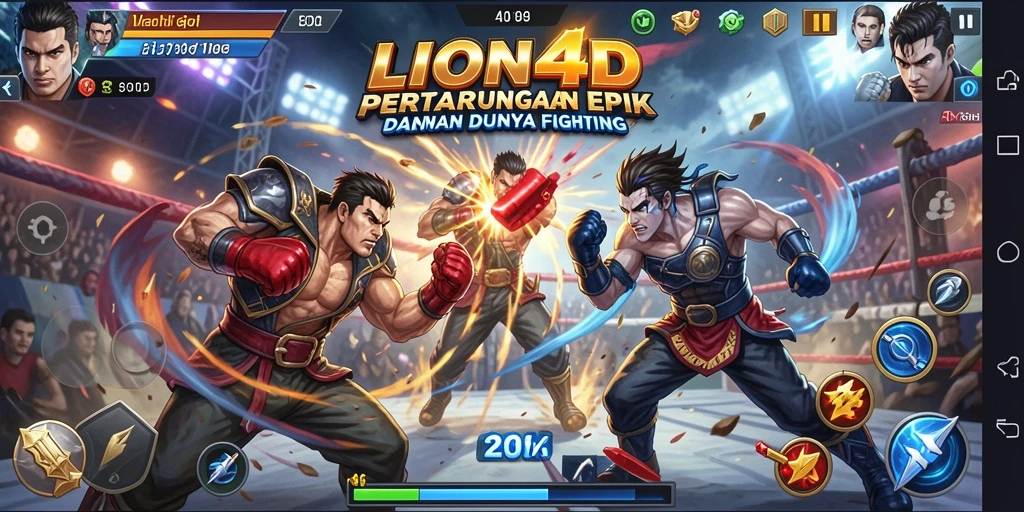 Screenshot gameplay LION4D menampilkan pertarungan yang mendebarkan antara karakter.
