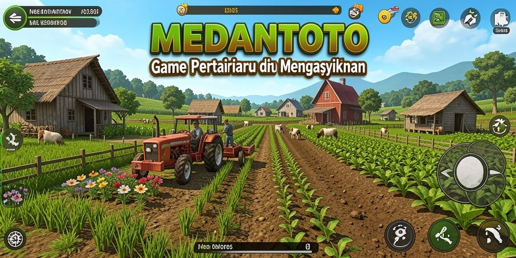 Tangkapan layar gameplay MEDANTOTO menampilkan petani yang sedang bekerja di ladang.