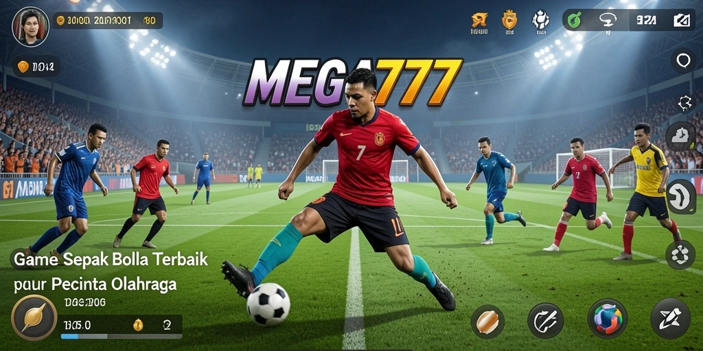 Screenshot gameplay <strong>MEGA777</strong> menampilkan aksi seru di lapangan sepak bola.