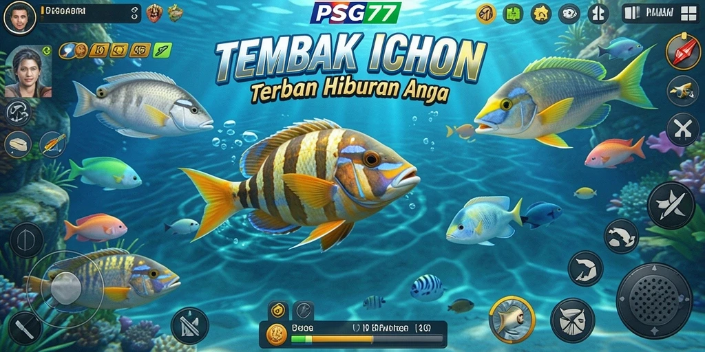 Screenshot PSG77 menunjukkan aksi menembak ikan yang seru dan penuh warna.