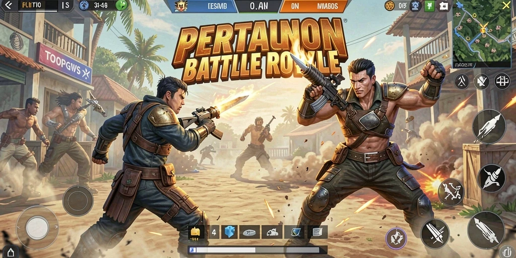 Screenshot gameplay TOOPGWS yang menegangkan di arena Battle Royale.