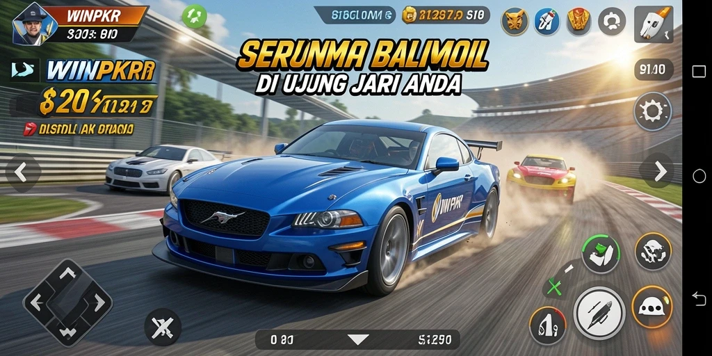 Tampilan gameplay dengan aksi balapan seru di WINPKR.
